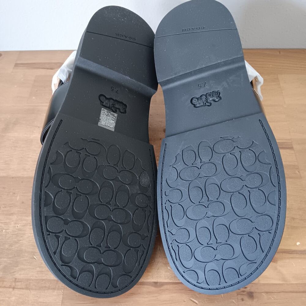 Coach Lockup Two Band Sandal CAP52 Size 7.5 B - Black Leather - Gold Buckle NWB - Picture 9 of 11